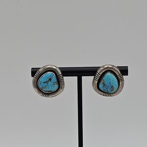 Eugene Belone Navajo turquoise sterling silver earrings READ